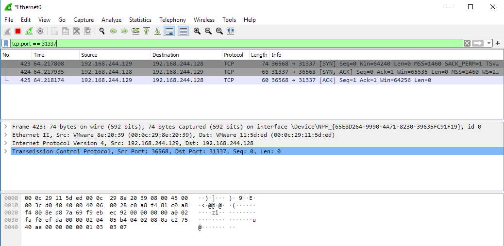 Рукопожатие в Wireshark